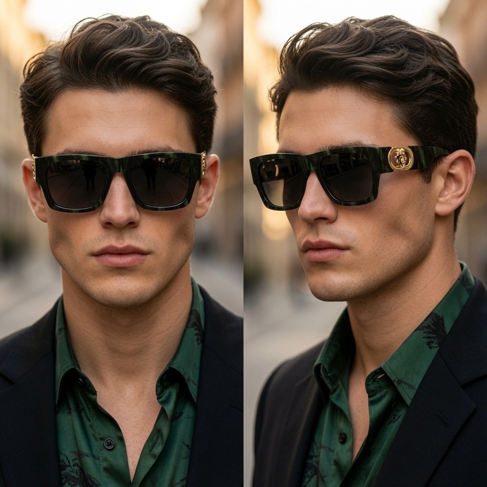 Mens Green Marble Oversized Premium Sunglasses Celebrity Travel Shades Eyewear